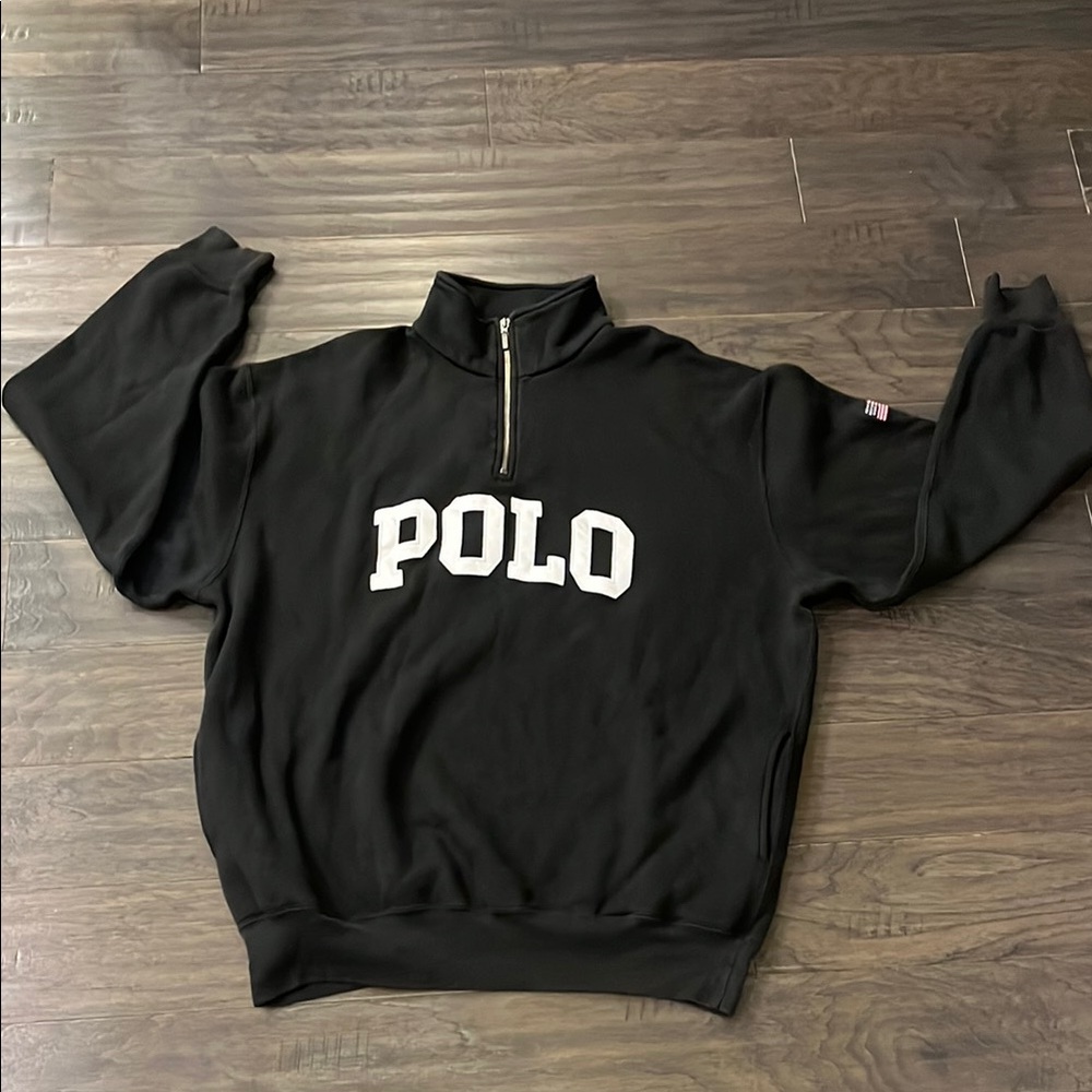 Polo Sport Ralph Lauren 1/4 Zip Spell Out Sweatshirt black Vintage Mens Large